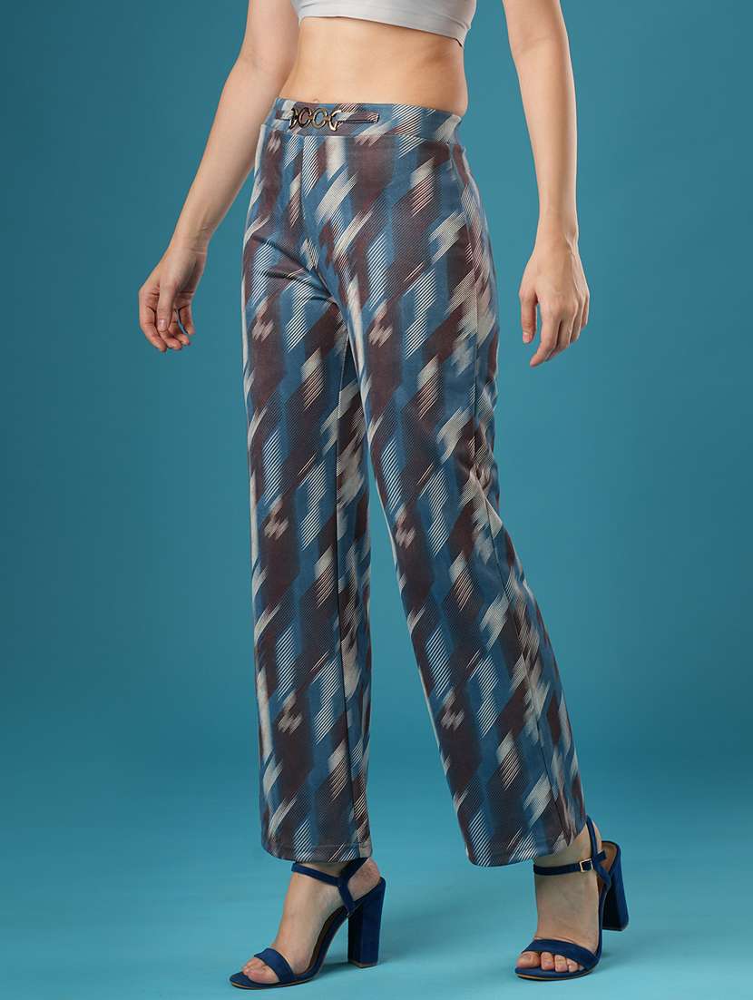 globus women blue canvas hazzy printed mid rise stretchable straight fit treggings - 21393573 -  Standard Image - 1