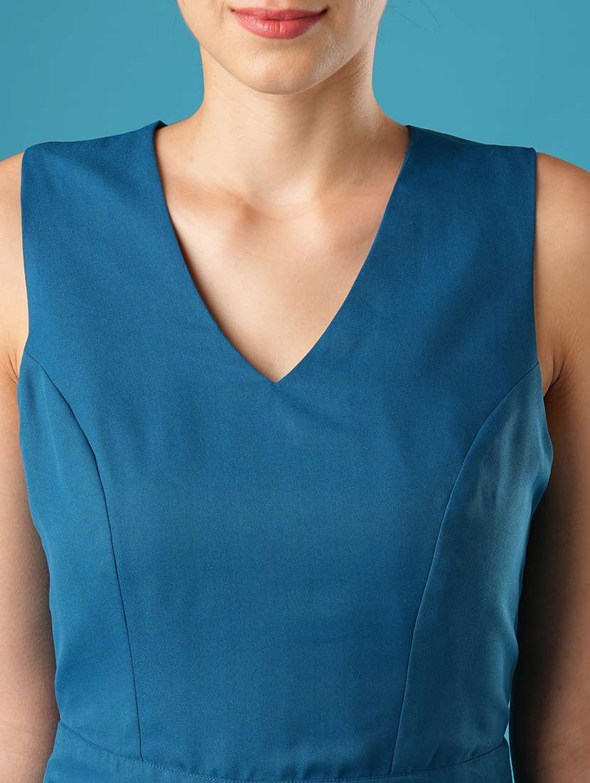 globus women teal v-neck stylised back wide leg workwear jumpsuit - 21393595 -  Standard Image - 4