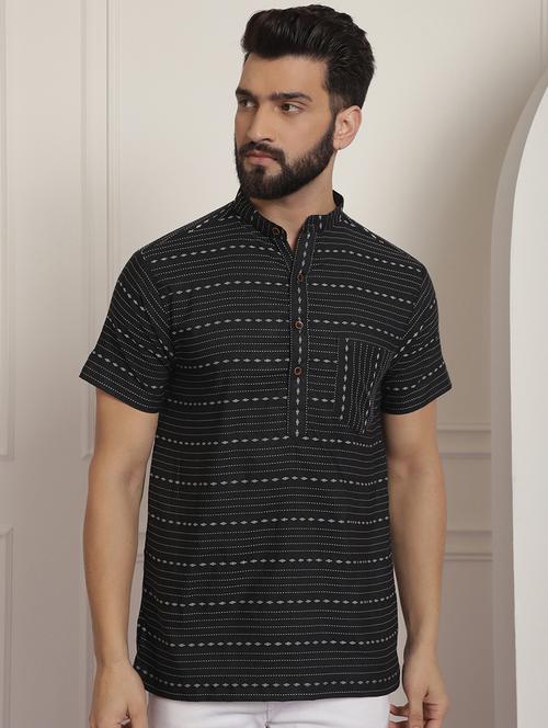men mandarin neck printed short kurta - 21393730 - Standard Image - 0
