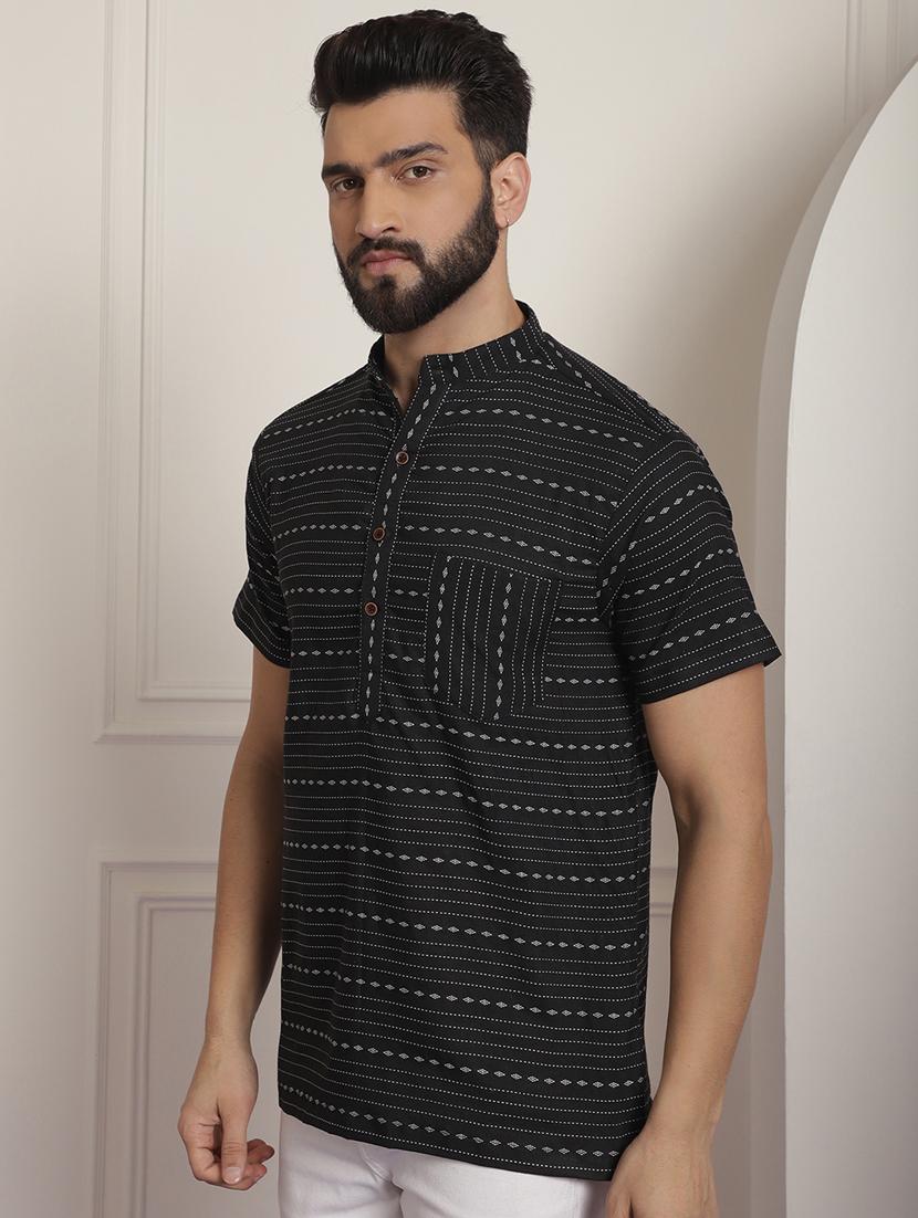 men mandarin neck printed short kurta - 21393730 - Standard Image - 1