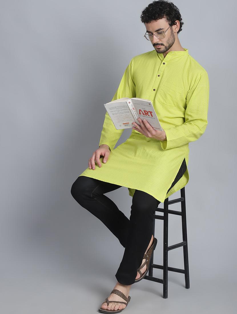 men mandarin neck striped long kurta - 21393731 - Standard Image - 1