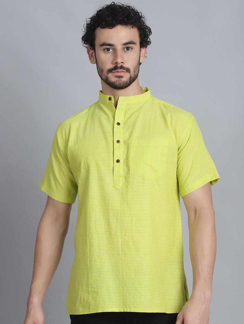 men mandarin neck striped short kurta - 21393732 -  Zoom Image - 0