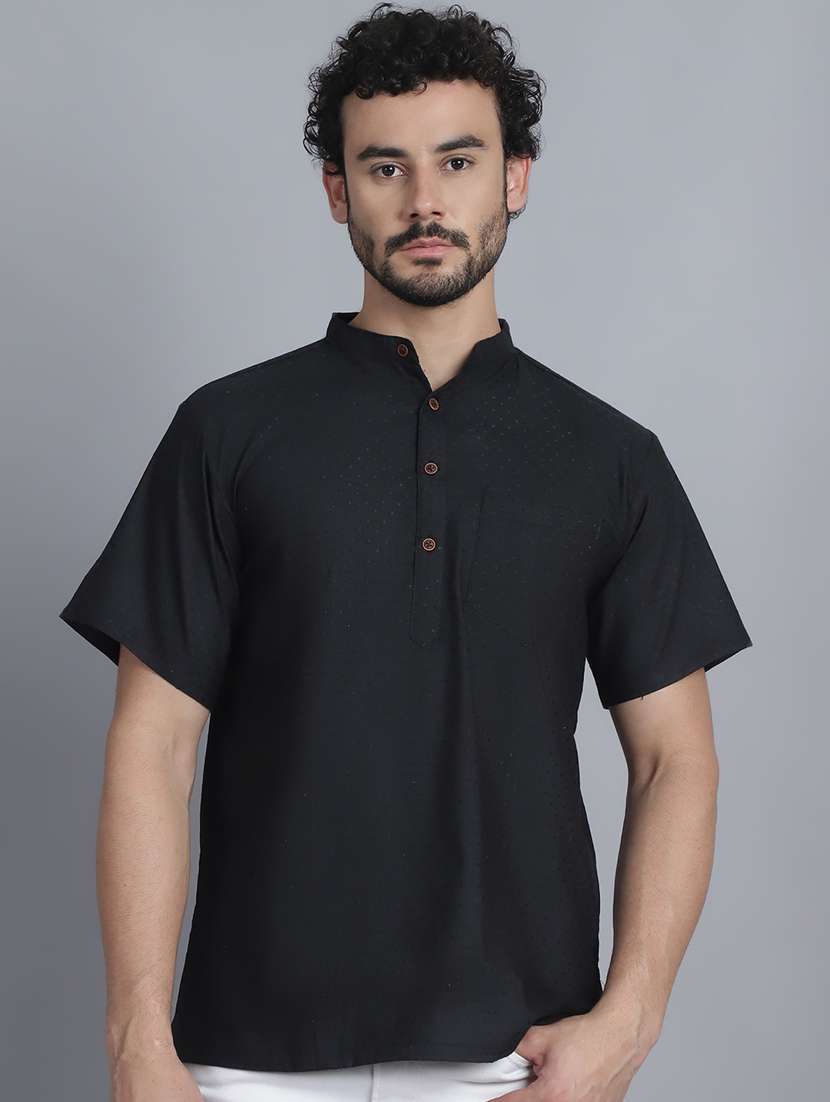 men mandarin neck printed short kurta