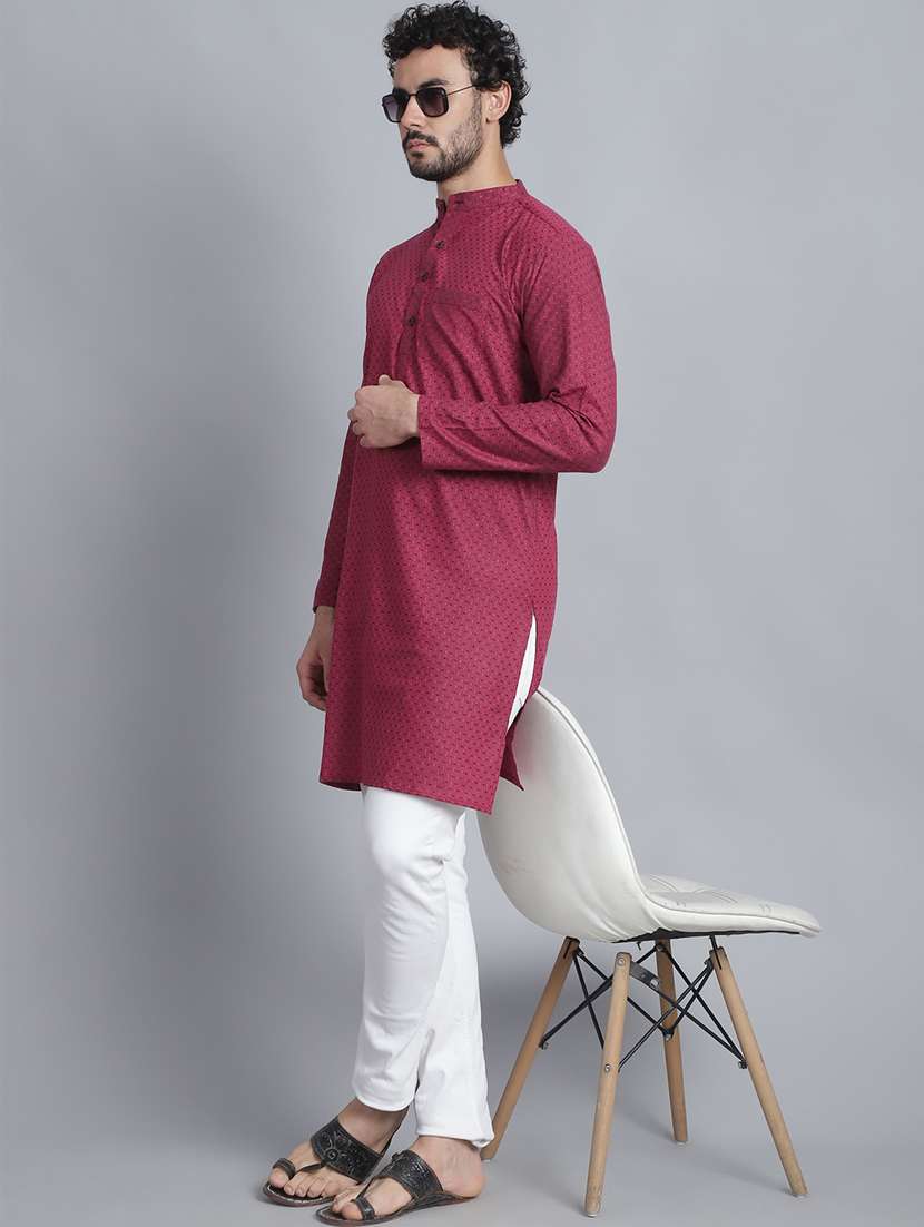 men self design mandarin neck long kurta - 21393741 -  Standard Image - 1
