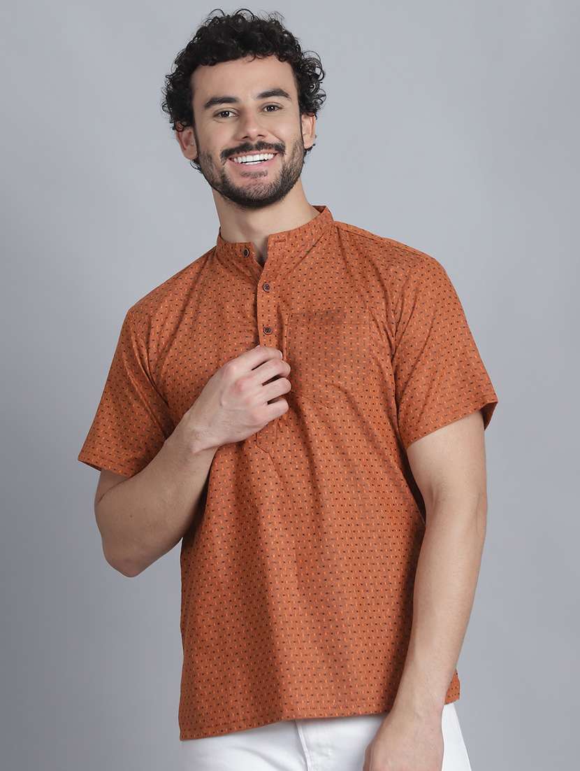 men mandarin neck printed short kurta - 21393744 -  Standard Image - 1