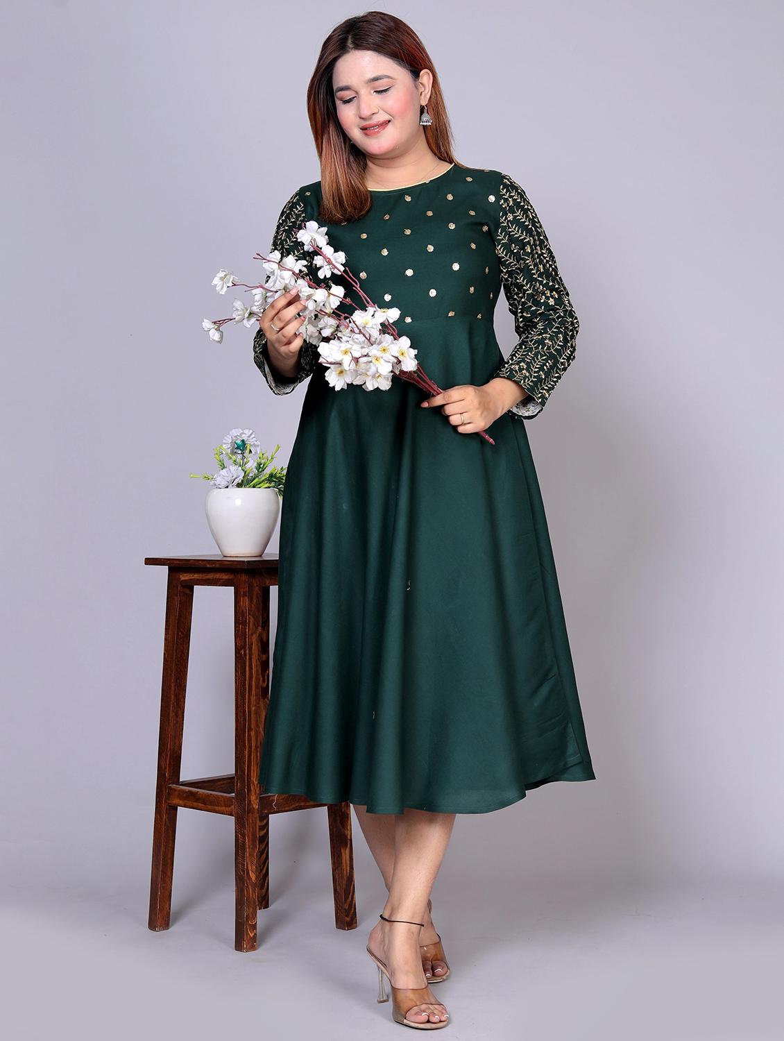women bottle green a-line ethnic dress - 21393781 - Standard Image - 1