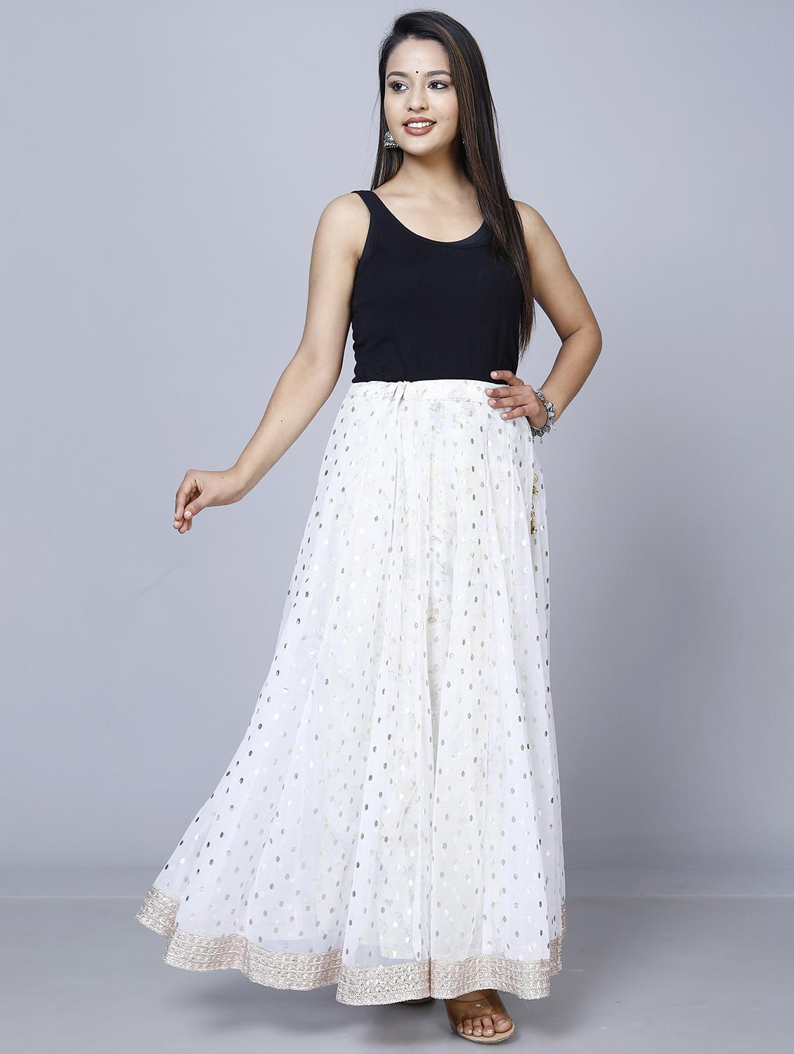 women white viscose flared skirt - 21393850 - Standard Image - 1