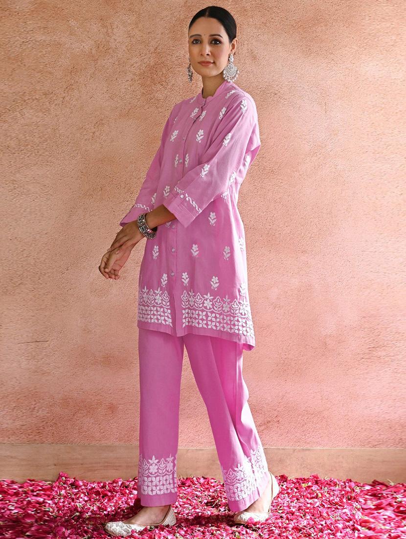 lavender embroidered ethnic co-ord set - 21393859 - Standard Image - 1
