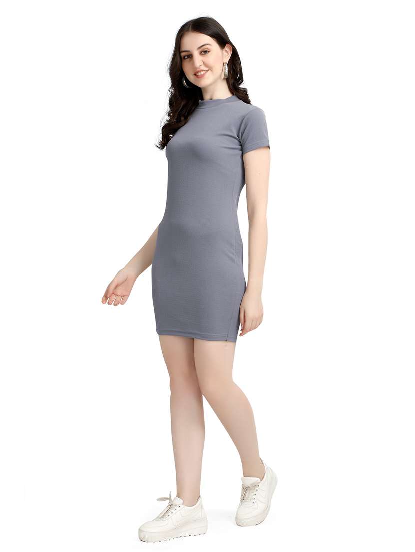women solid mock neck bodycon dress - 21394249 - Standard Image - 1