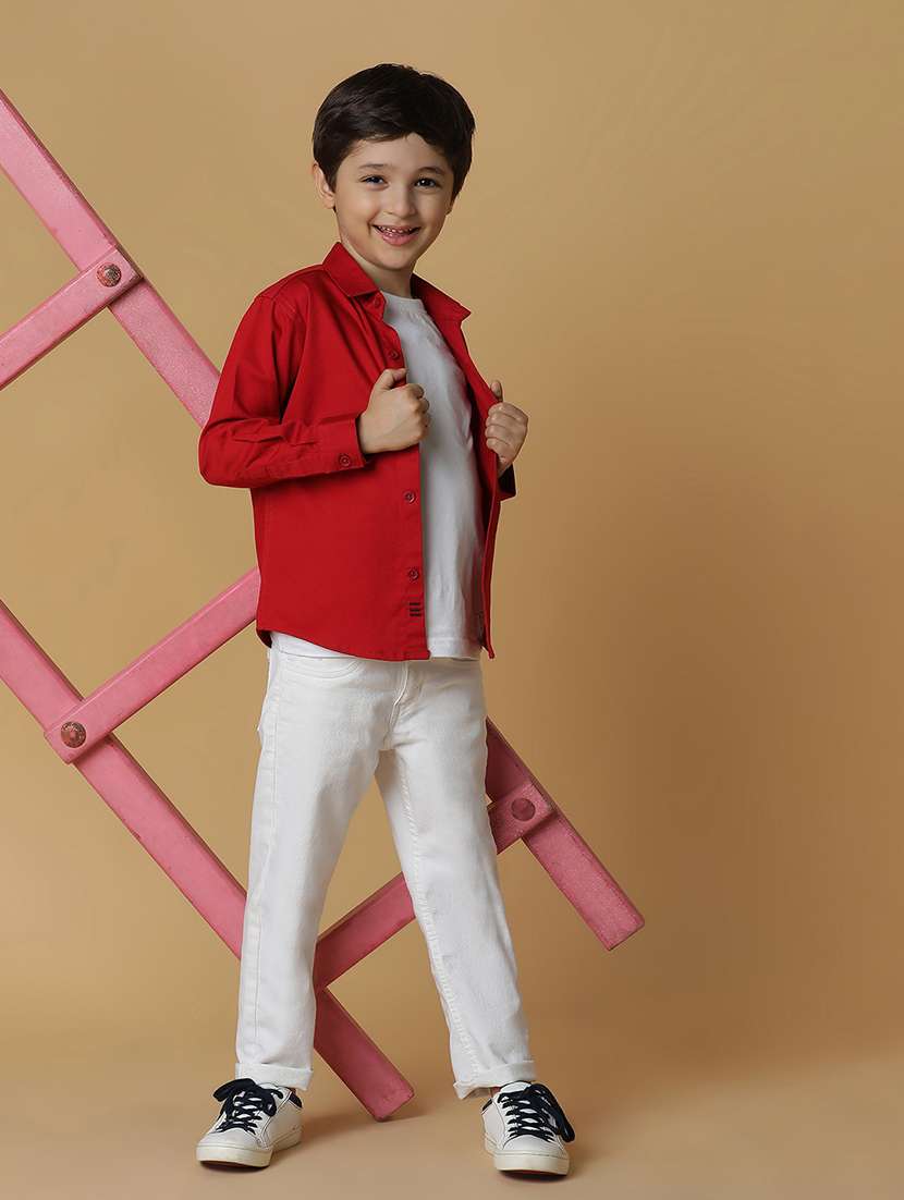 boys red cotton shirt - 21395168 - Standard Image - 4