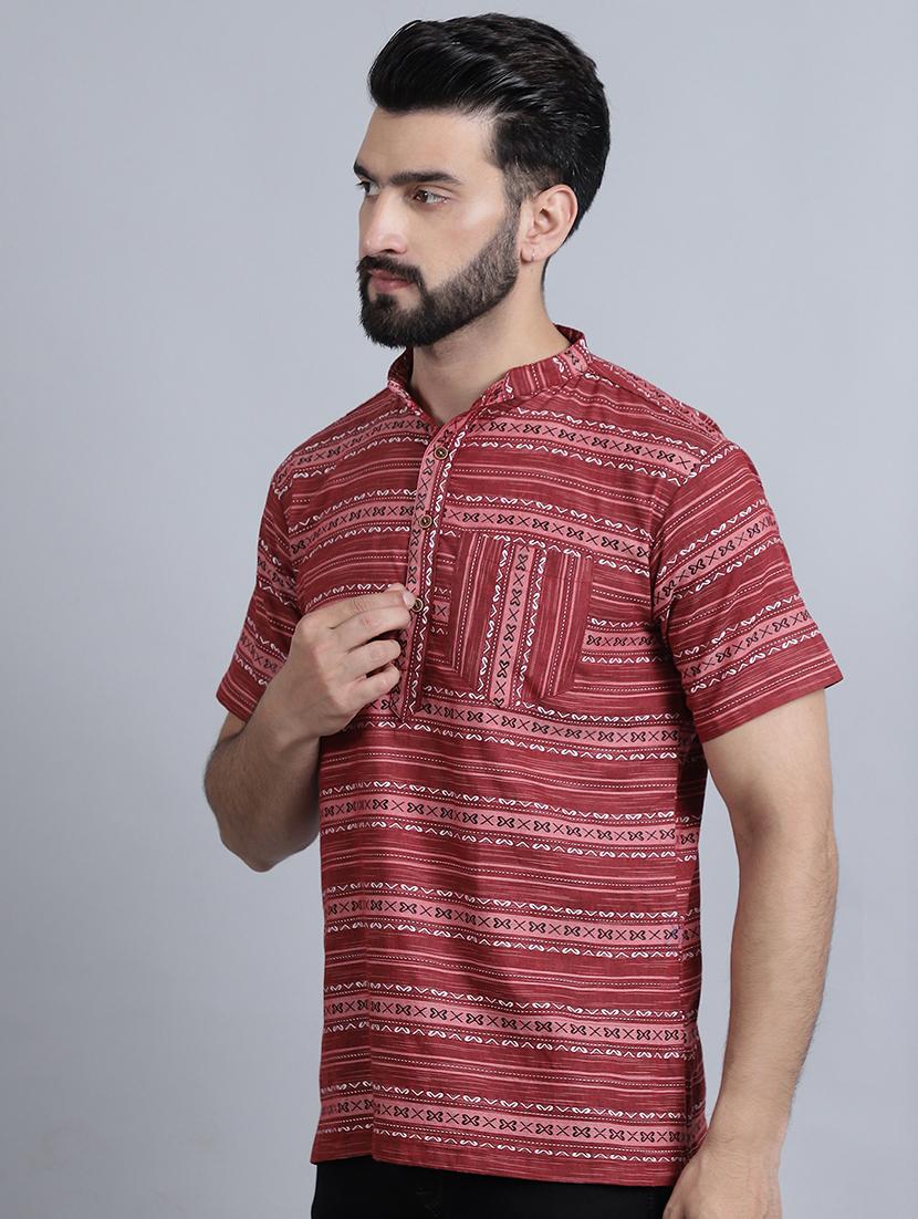 men mandarin neck printed short kurta - 21395182 -  Standard Image - 1