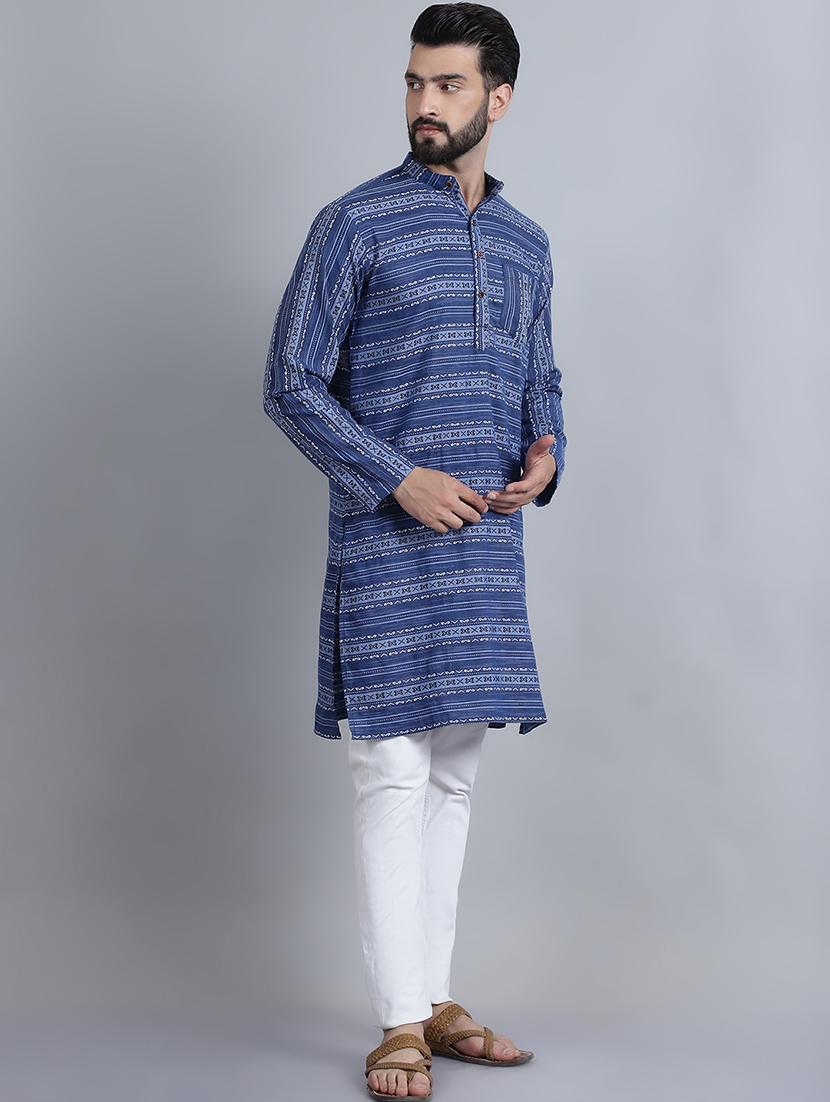 men mandarin neck printed long kurta - 21395183 - Standard Image - 1
