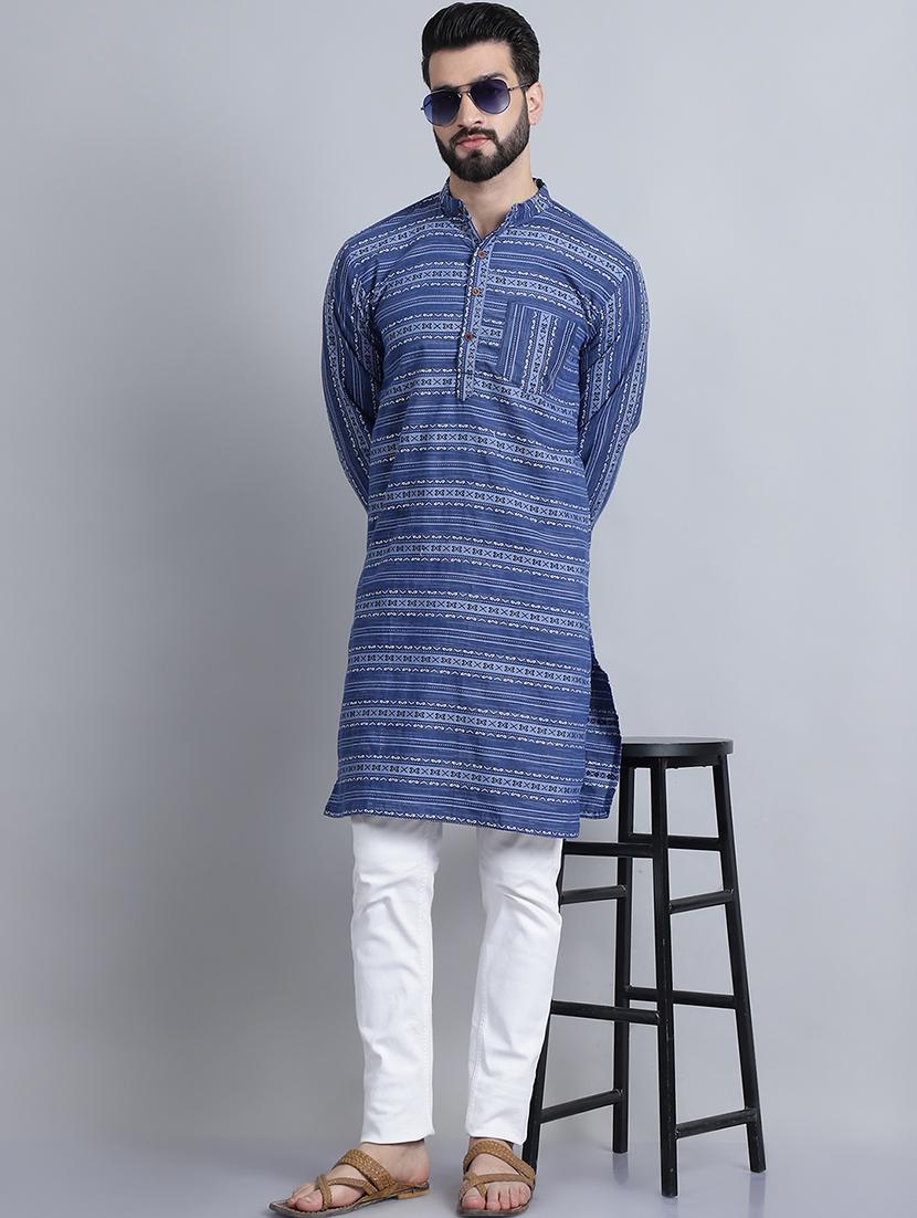 men mandarin neck printed long kurta - 21395183 - Standard Image - 4