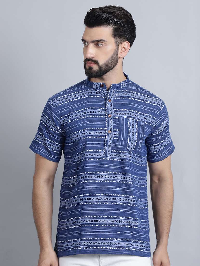 men mandarin neck printed short kurta