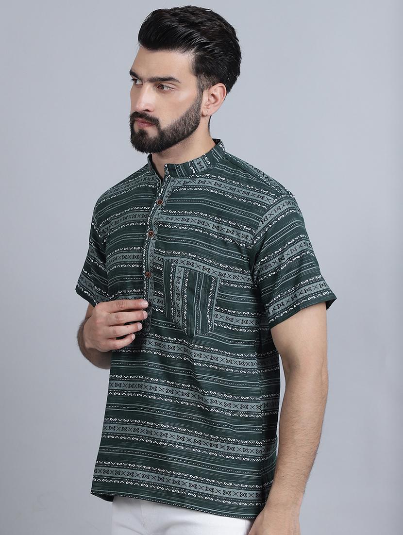 men mandarin neck printed short kurta - 21395190 - Standard Image - 1