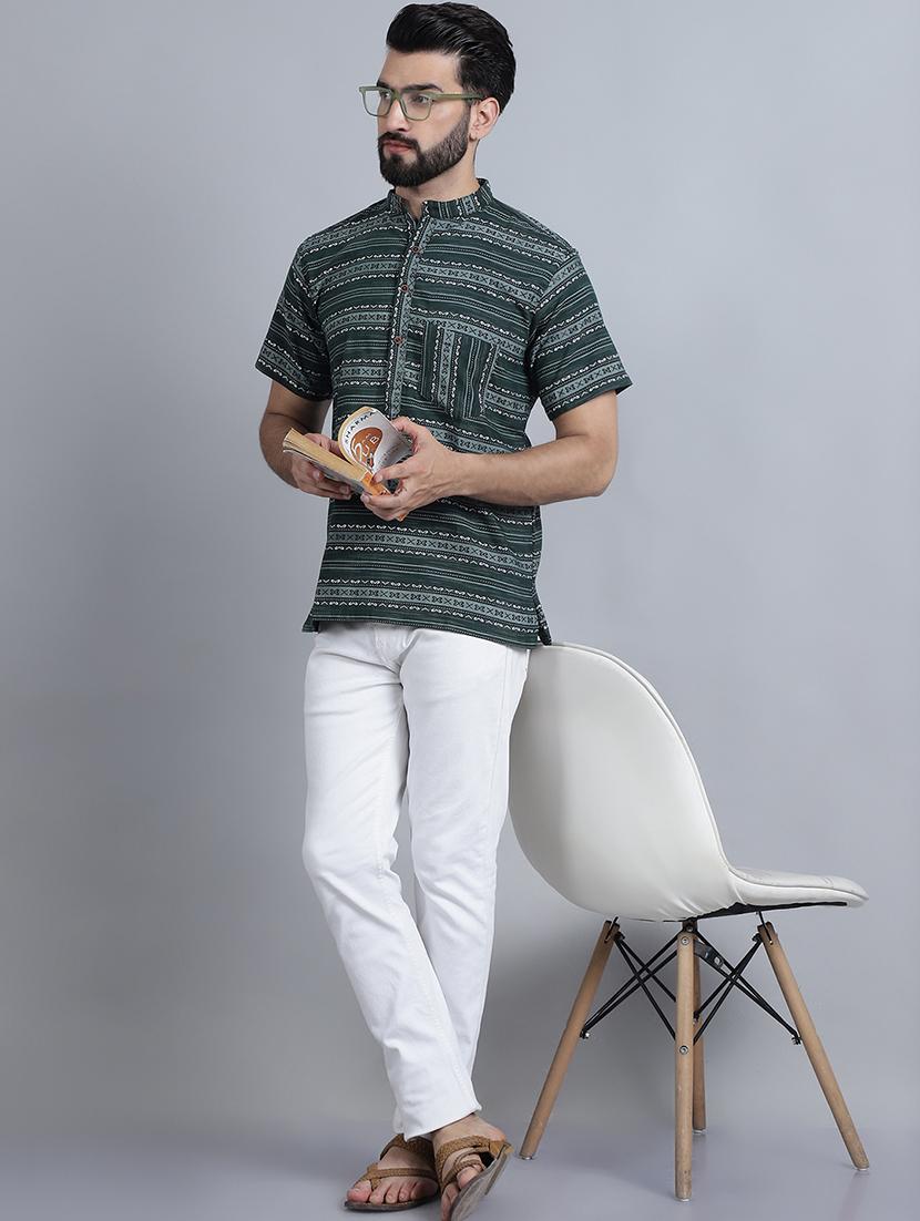men mandarin neck printed short kurta - 21395190 - Standard Image - 4