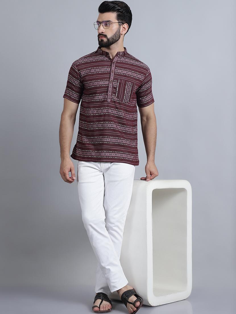 men mandarin neck printed short kurta - 21395194 - Standard Image - 4