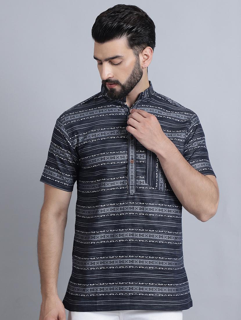 men mandarin neck printed short kurta - 21395196 - Zoom Image - 0