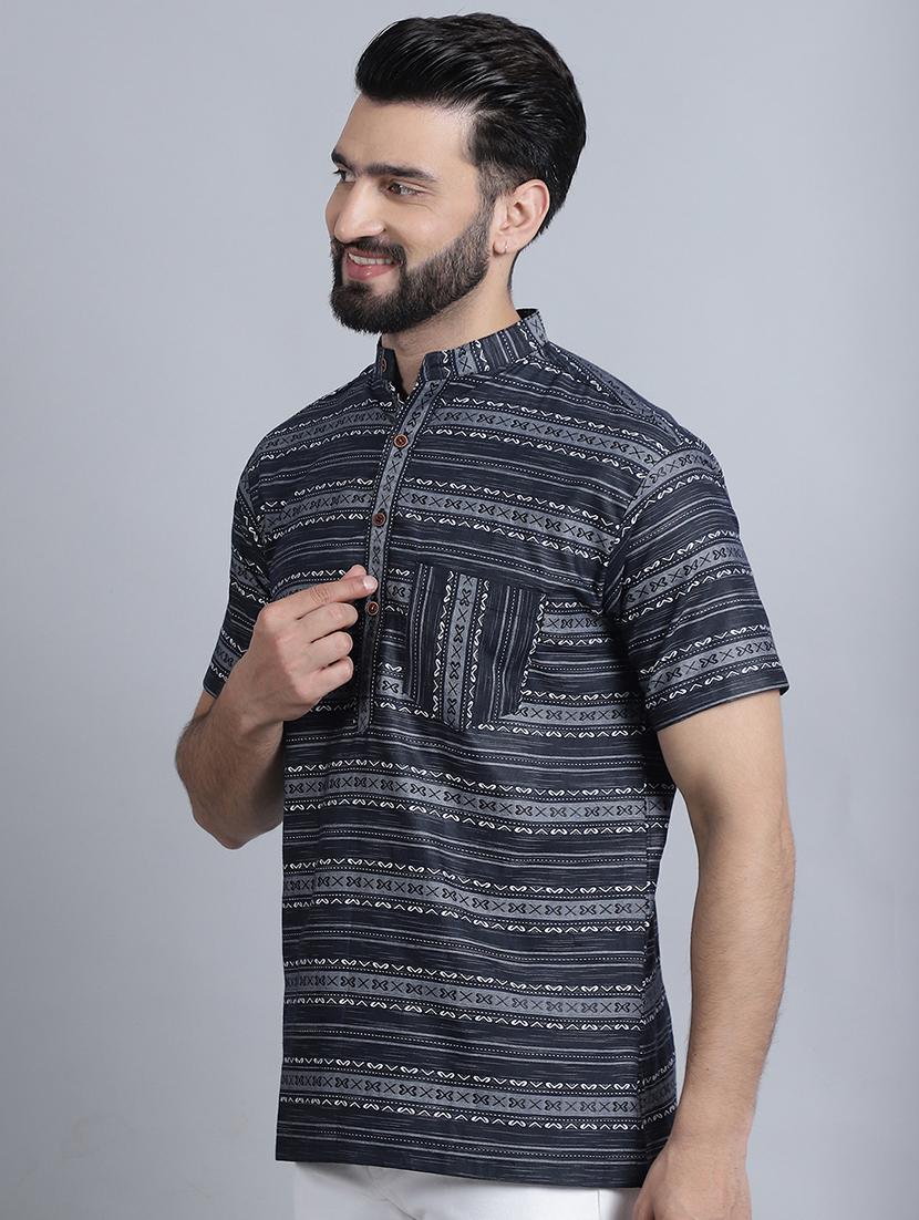 men mandarin neck printed short kurta - 21395196 - Standard Image - 1