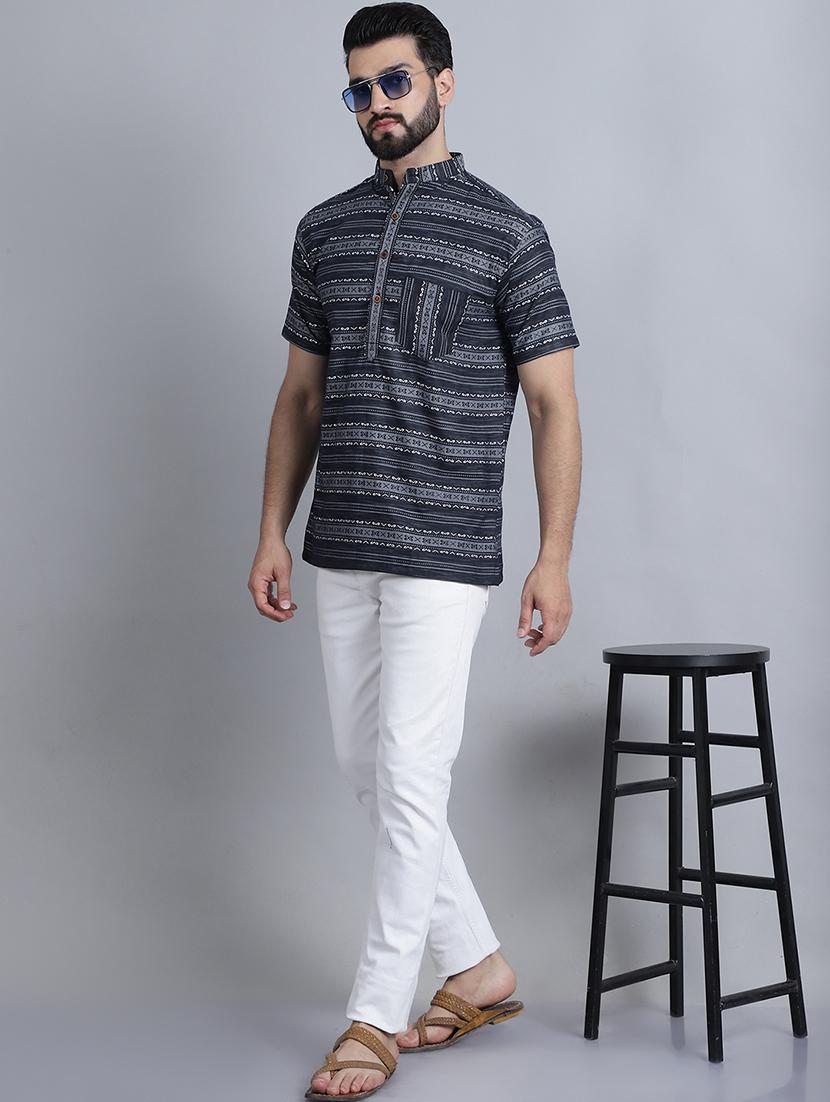 men mandarin neck printed short kurta - 21395196 - Standard Image - 4