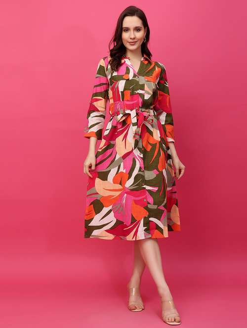 women multi color printed fit & flare dress - 21395204 - Standard Image - 0