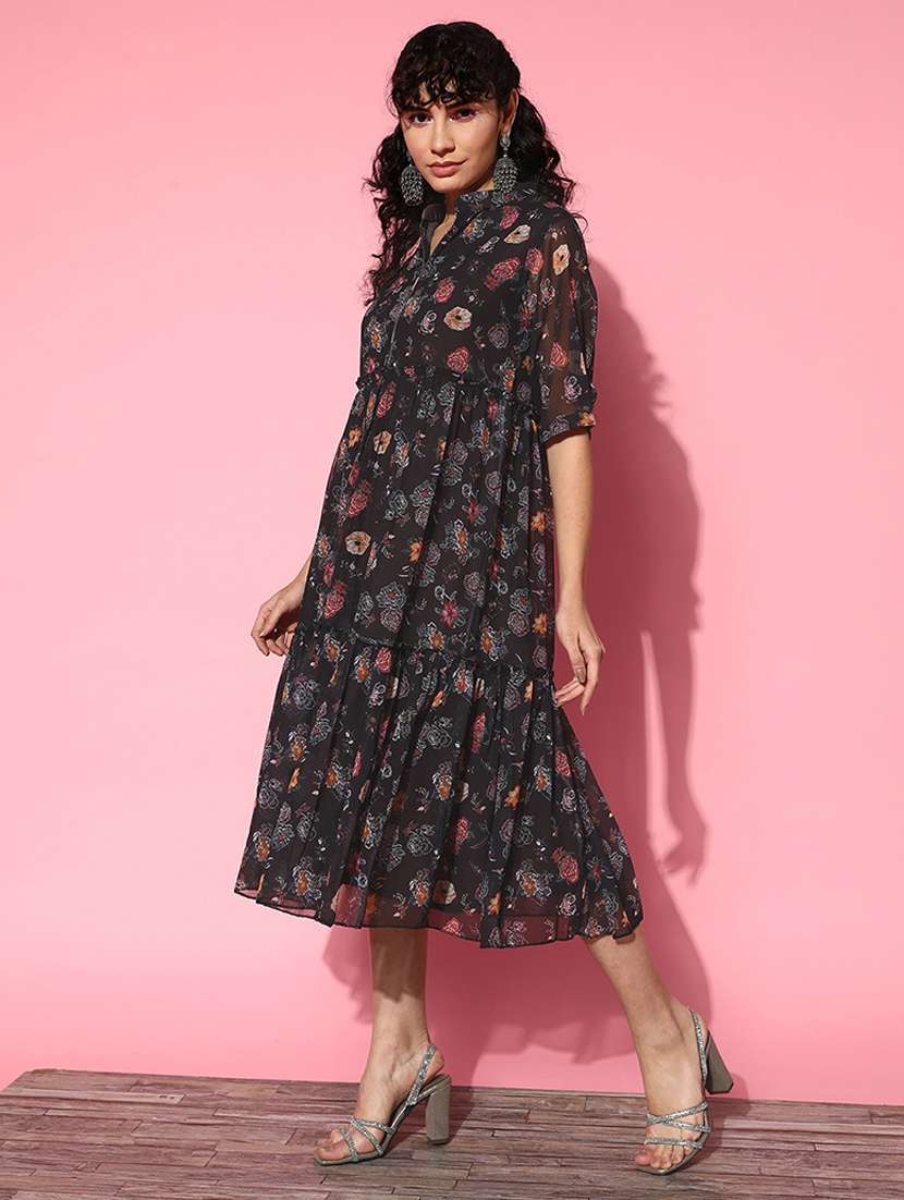 women black georgette fit & flare dress - 21395240 -  Standard Image - 1