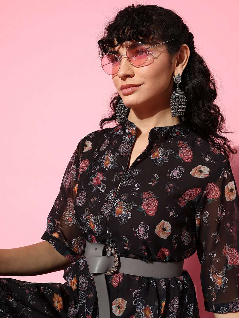 women black georgette fit & flare dress - 21395240 -  Standard Image - 4