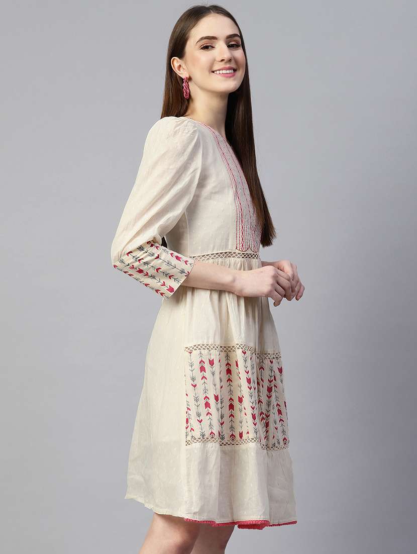women off white cotton a-line dress - 21395252 - Standard Image - 1