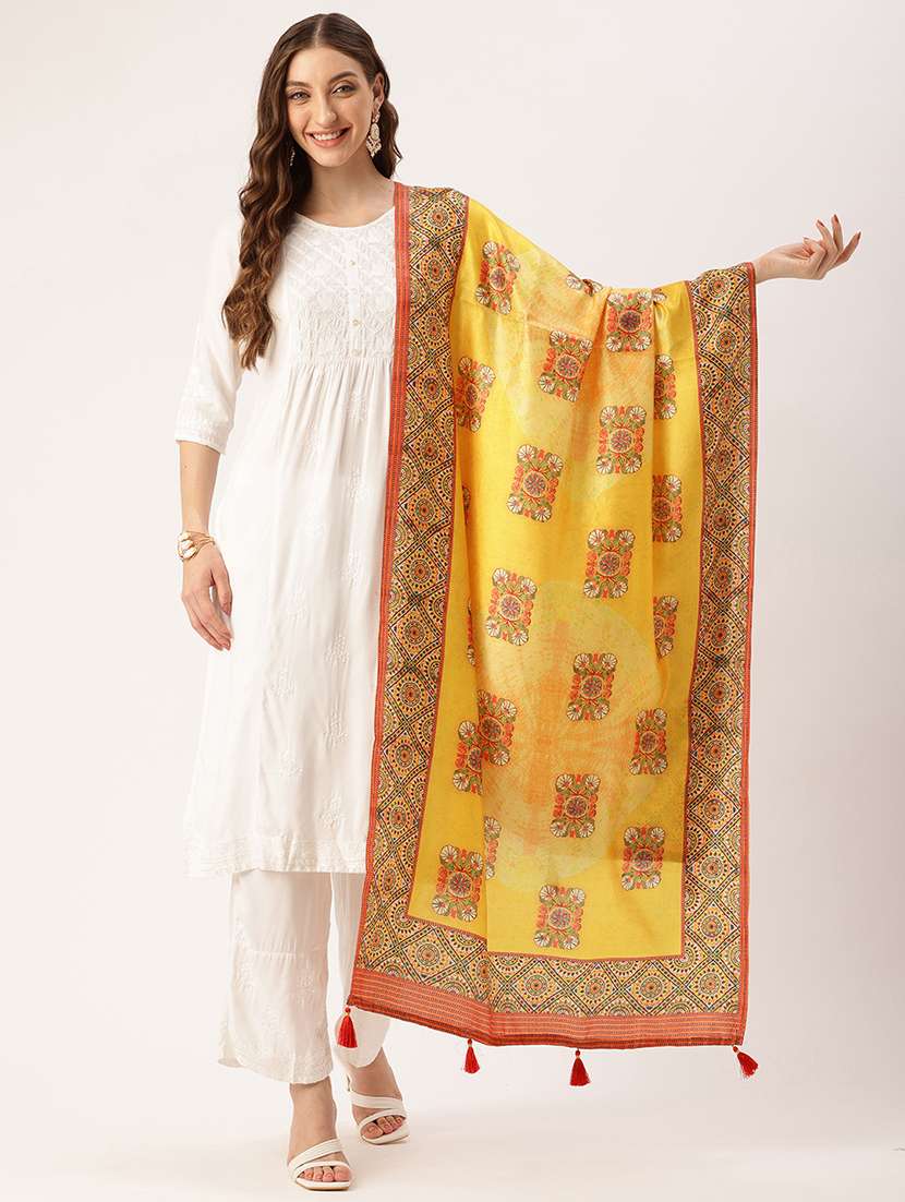 women yellow printed dupatta