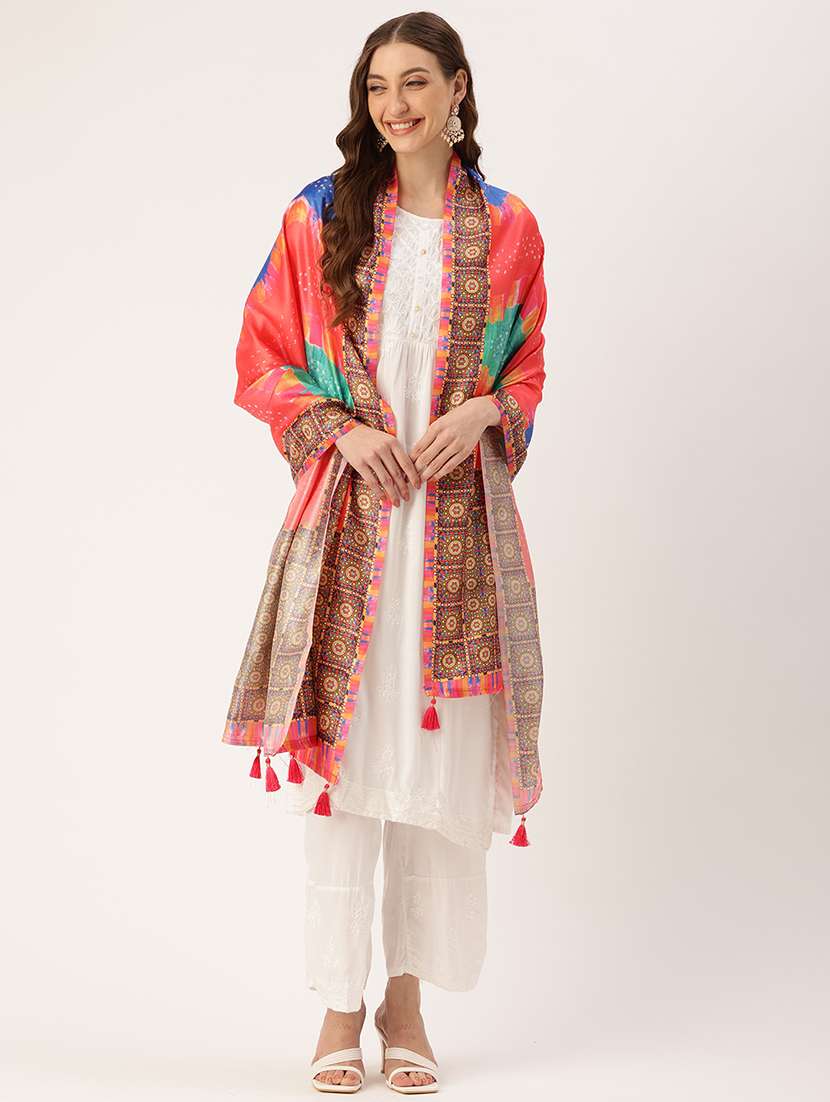 sangam prints multi color cotton printed traditional tassel dupatta - 21395431 -  Standard Image - 1