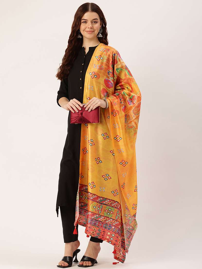 sangam prints yellow cotton printed traditional tassel dupatta - 21395438 -  Standard Image - 1