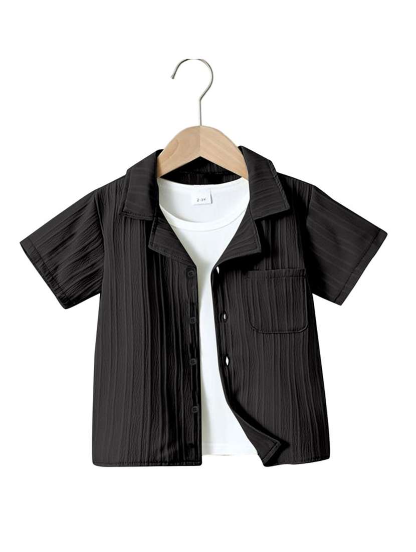 kids black cotton lycra shorts set - 21395488 -  Standard Image - 1