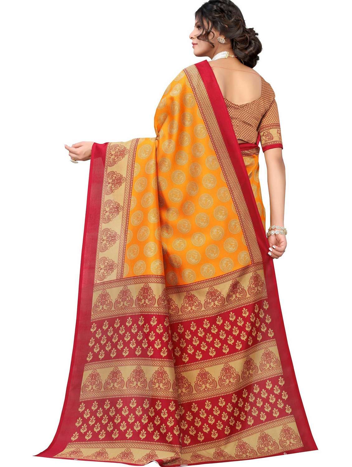 women yellow printed saree with blouse - 21395584 -  Standard Image - 1