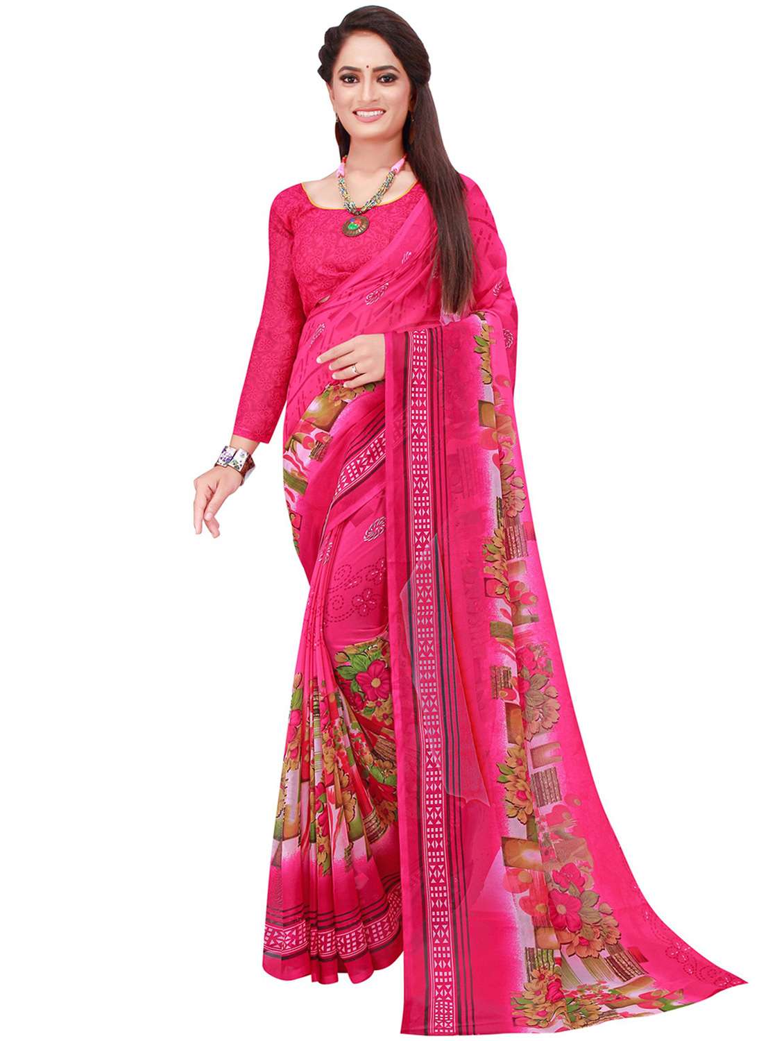 pack of 2 printed casual wear saree with blouse - 21395621 -  Standard Image - 1