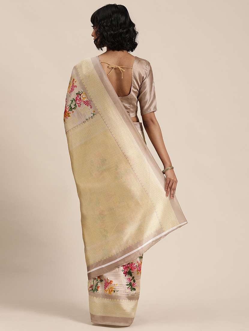 beige floral printed saree with blouse - 21395699 -  Standard Image - 1
