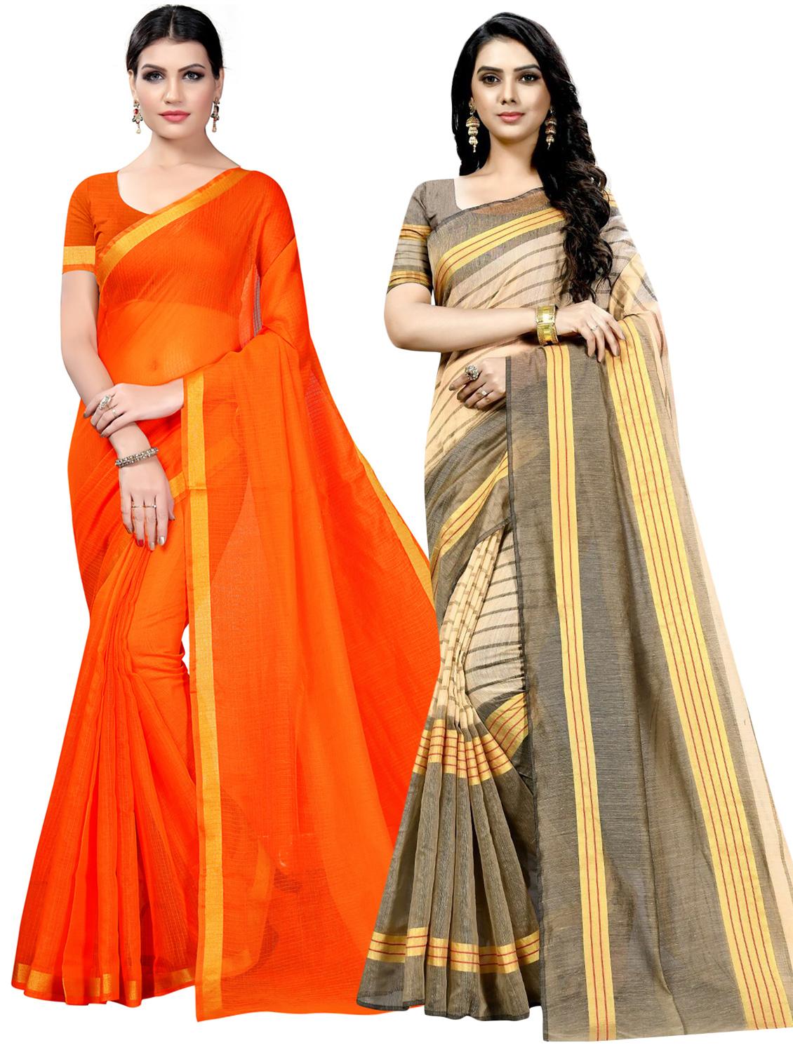 pack of 2 printed casual wear saree with blouse - 21395764 - Zoom Image - 0