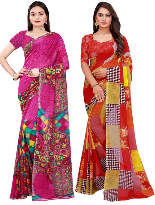 pack of 2 printed casual wear saree with blouse - 21395780 -  Standard Image - 0