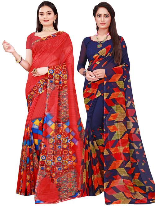pack of 2 printed casual wear saree with blouse - 21395795 -  Standard Image - 0
