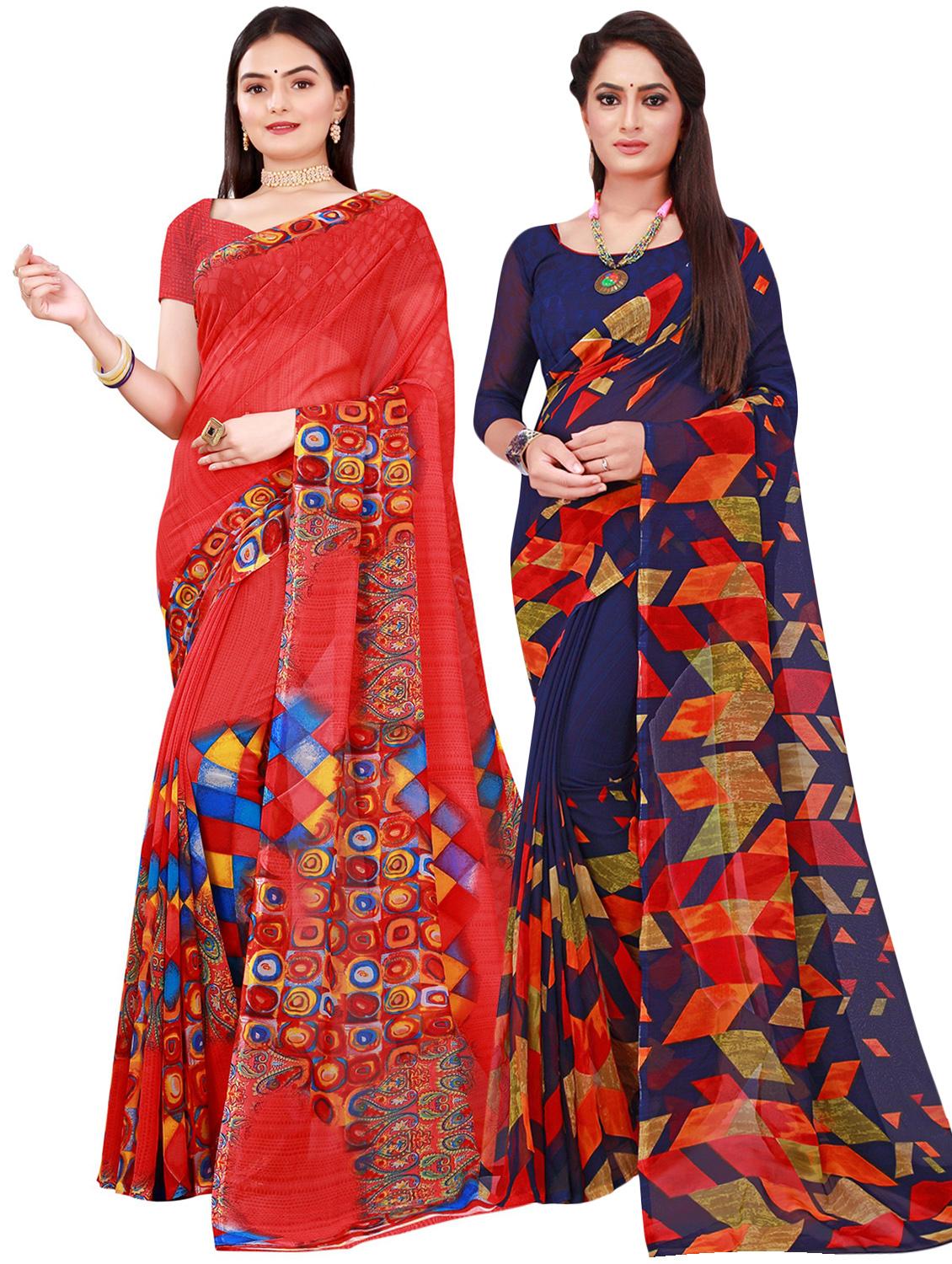 pack of 2 printed casual wear saree with blouse - 21395795 -  Zoom Image - 0