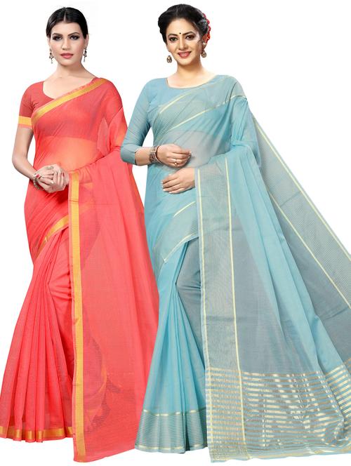 pack of 2 casual wear sarees with blouse - 21395857 -  Standard Image - 0