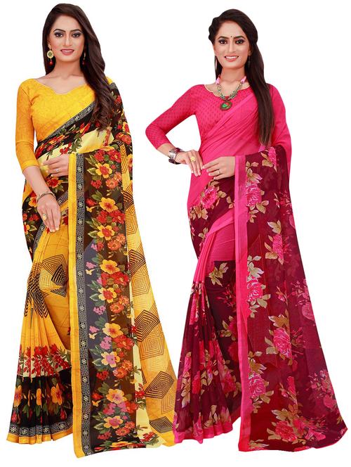 pack of 2 printed casual wear saree with blouse - 21395891 -  Standard Image - 0