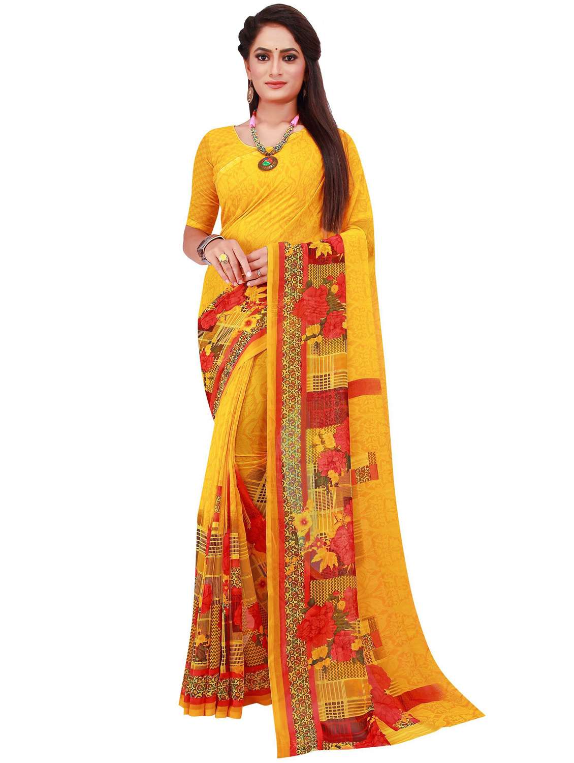 pack of 2 printed casual wear sarees with blouse - 21395892 -  Standard Image - 1