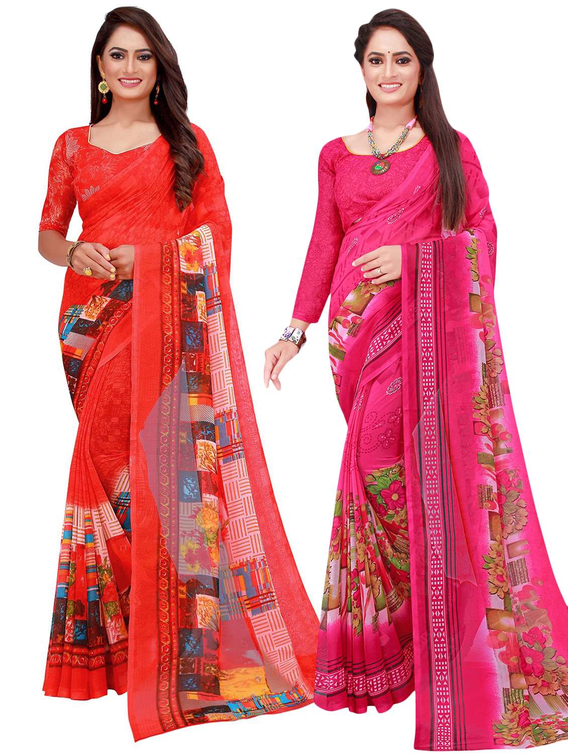 pack of 2 printed casual wear sarees with blouse