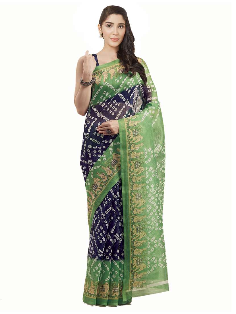 blue bandhani printed saree with blouse