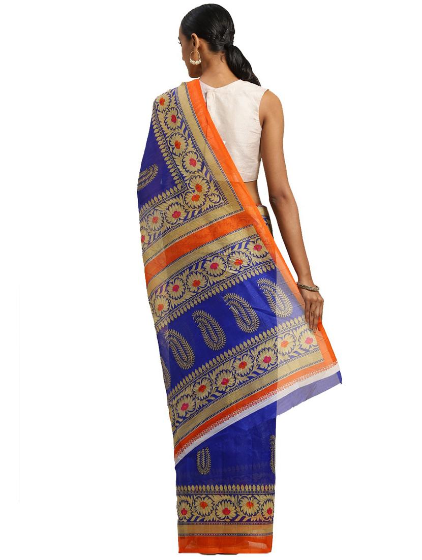 women blue paisley printed saree - 21397122 -  Standard Image - 1