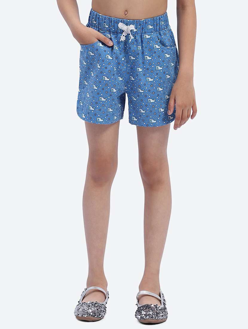 girls blue printed cotton shorts 