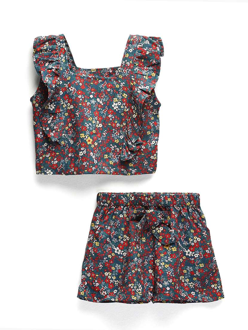 girls grey cotton shorts set