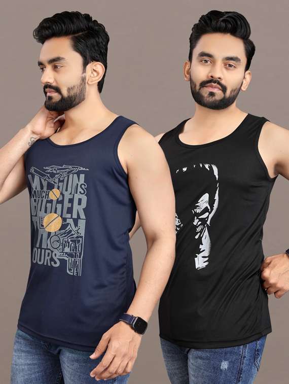 men's pack of 2 printed vest - 21397476 -  Standard Image - 1