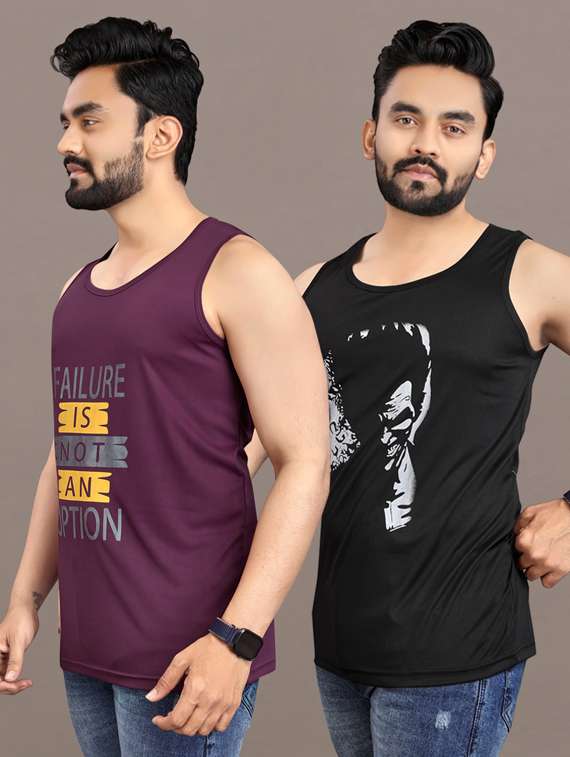 men's pack of 2 printed vest - 21397488 -  Standard Image - 1