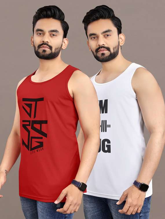 men's pack of 2 printed vest - 21397491 -  Standard Image - 1